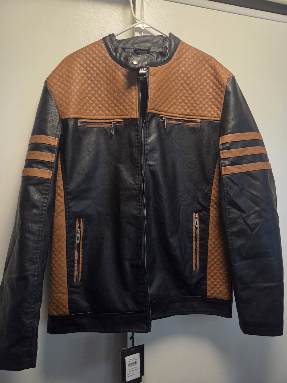 Men's Black & Brown Motor Biker Jacket From V.I.P collection Style No. VFP-39